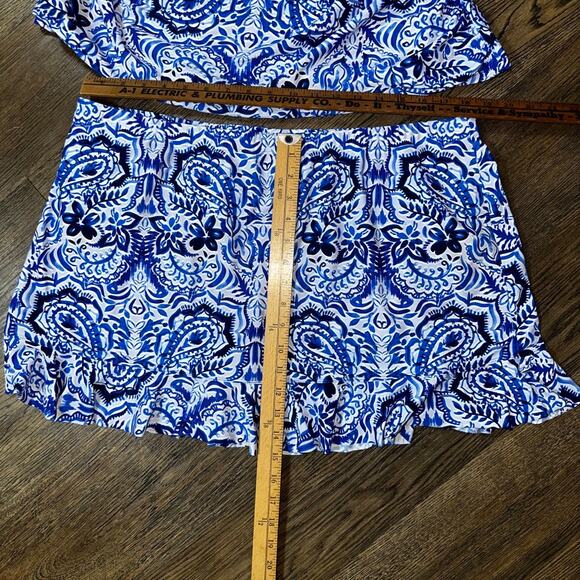 SWIMSUITS FOR ALL One Shoulder Tankini sz 22 Blue Batik Style Ruffle 2pc - Picture 12 of 12